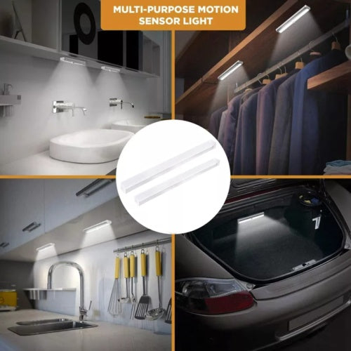 "LED Motion Sensor Cabinet Light – USB Rechargeable Magnetic Strip Lamp for Closets & Drawers"