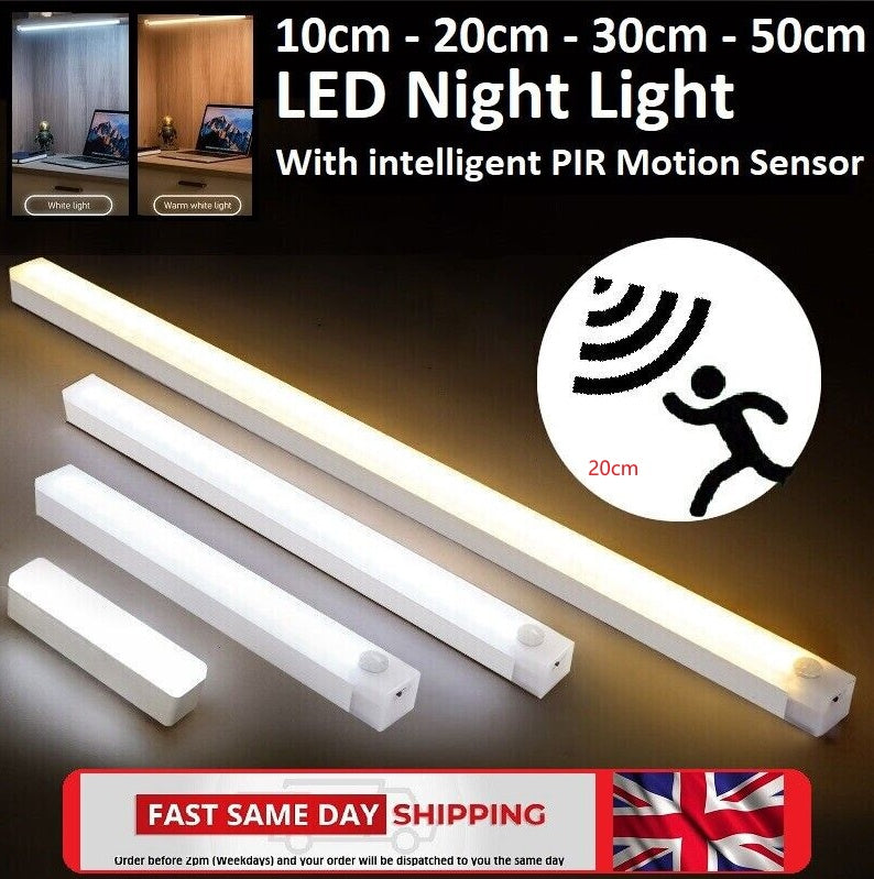 "LED Motion Sensor Cabinet Light – USB Rechargeable Magnetic Strip Lamp for Closets & Drawers"