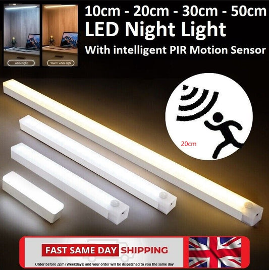 "LED Motion Sensor Cabinet Light – USB Rechargeable Magnetic Strip Lamp for Closets & Drawers"
