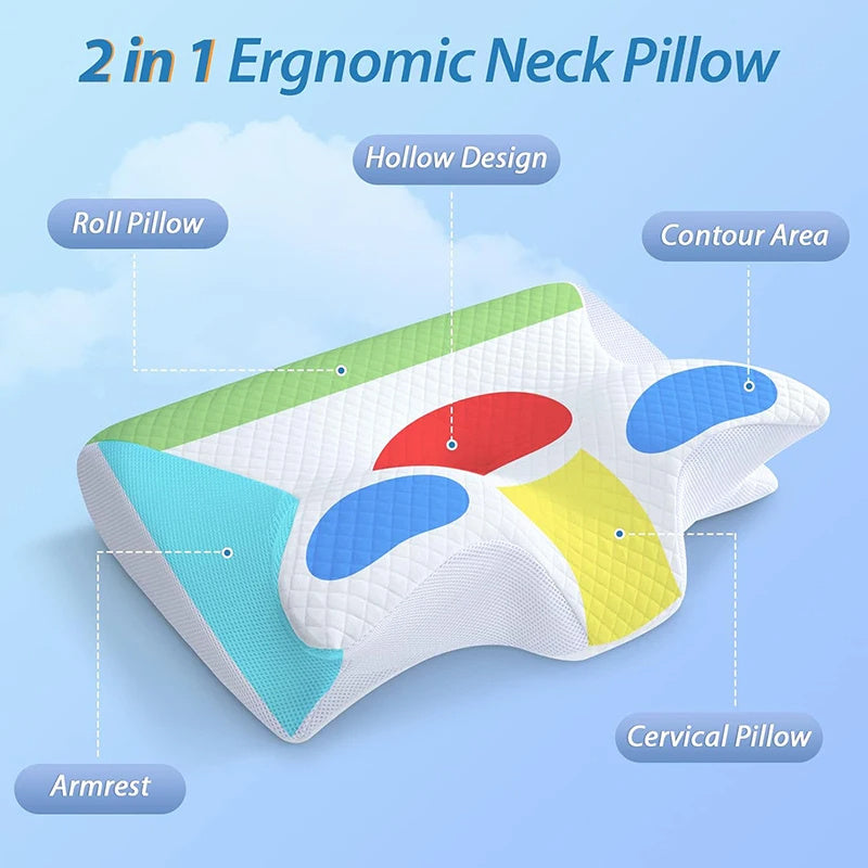 "2-in-1 Memory Foam Cervical Pillow – Ergonomic Orthopedic Contour for Neck Pain Relief"
