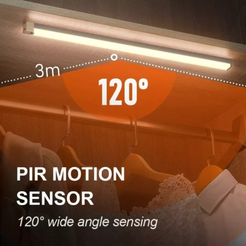 "LED Motion Sensor Cabinet Light – USB Rechargeable Magnetic Strip Lamp for Closets & Drawers"